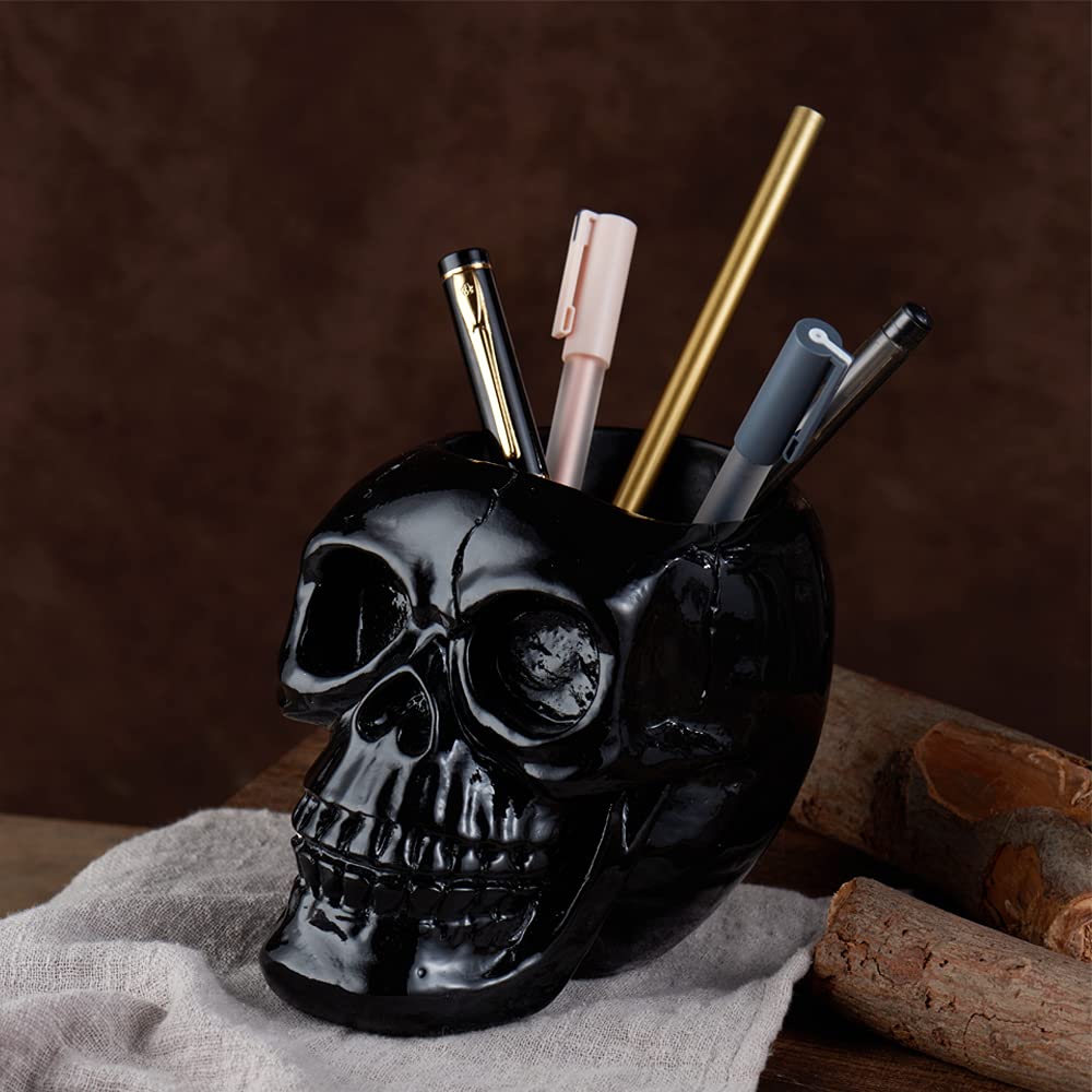 Arola Black Skull Pen & Pencil Holder Skeleton Key Holder Makeup Brush Holder flower pot Home Office Desk Supplies Organizer Accessory