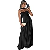Long Chiffon Bridesmaid Dresses for Women Pleated Strapless Maxi Formal Evening Gown with Long Scarf