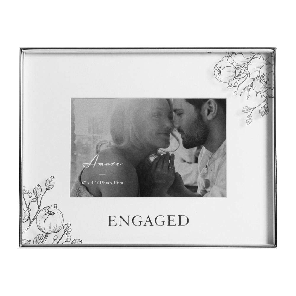 Amore Engaged Silver Foil Floral Detail 4" x 6" Frame WG1071