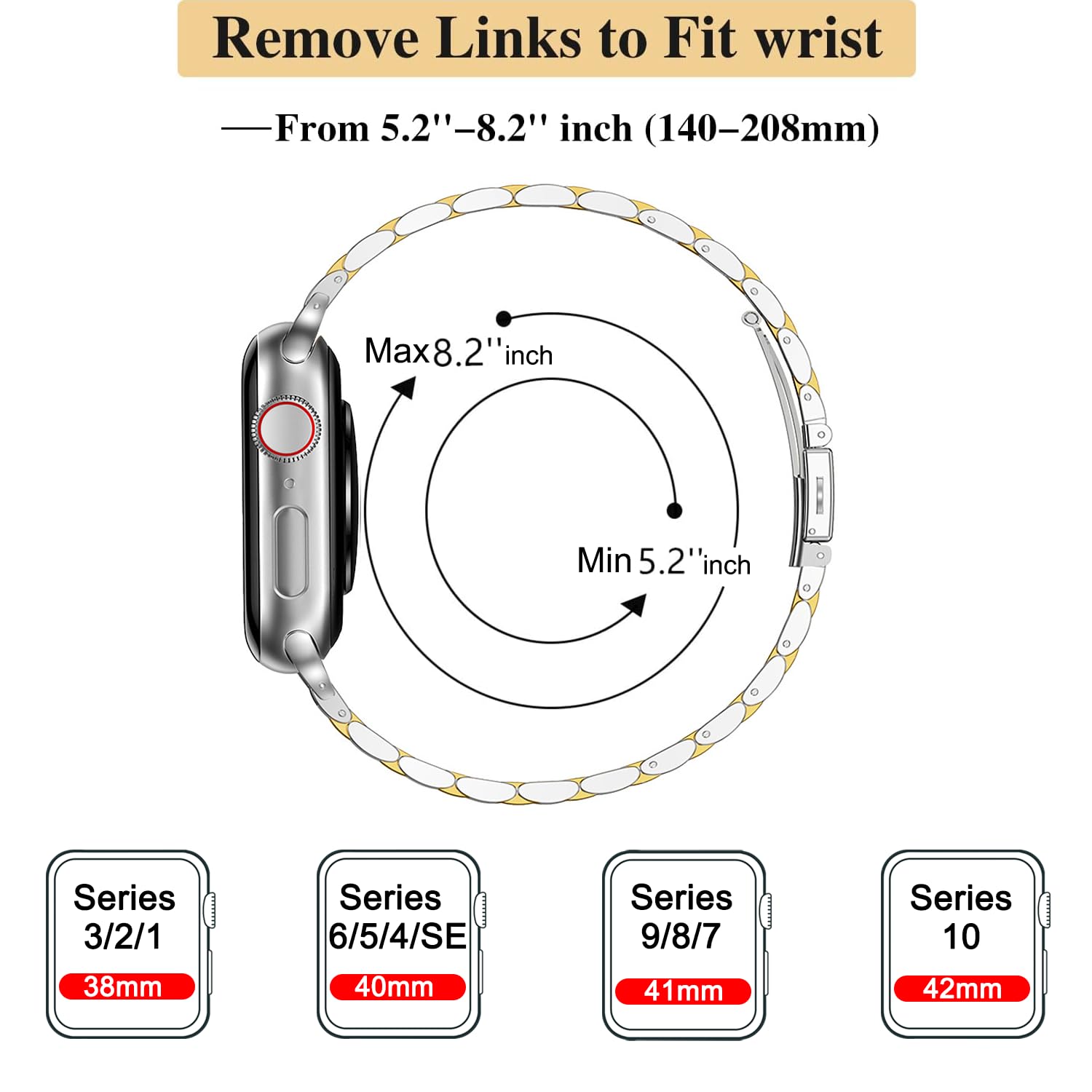 MioHHR Slim Metal Band Compatible with Apple Watch Band 42mm(Series 11 10) 41mm 40mm 38mm,Dressy Stainless Steel Chain Strap for Women iWatch Bands Series 9 8 7 6 5 4 3 2 1 SE3/2/1,Silver/Gold