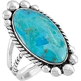 Turquoise Ring Sterling Silver 925 Genuine Gemstones Size 6 to 11