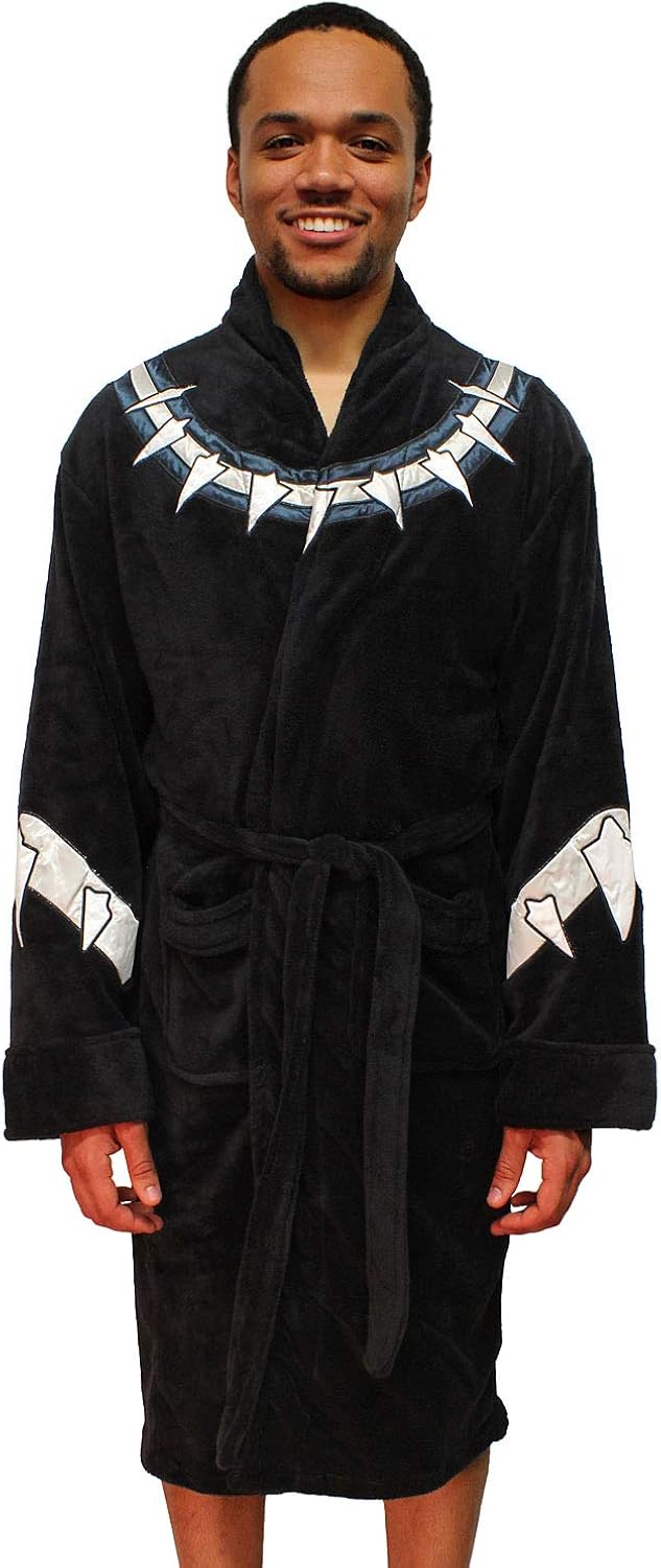 Marvel Universe Mens Black Panther Fleece Costume Bathrobe: Clothing