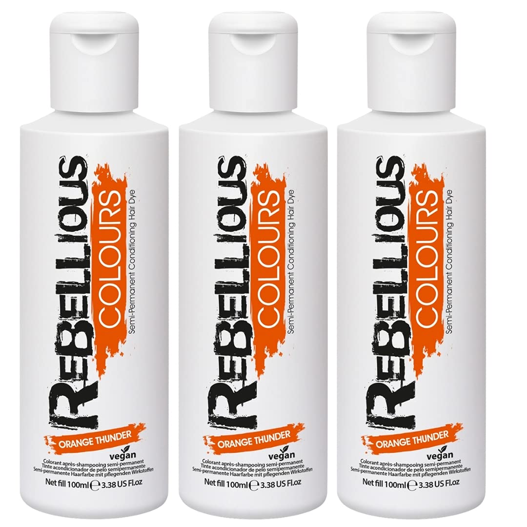 Rebellious Colour 100% Vegan Semi Permanent Hair Dye Colour (300ml) (Orange Thunder)