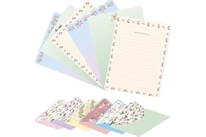 Ceiba Tree Cute Floral Stationery Paper (48 PCS) 7.1 x 5.2 inch Lined Matching Envelopes (24 PCS) Double Sided for Invites
