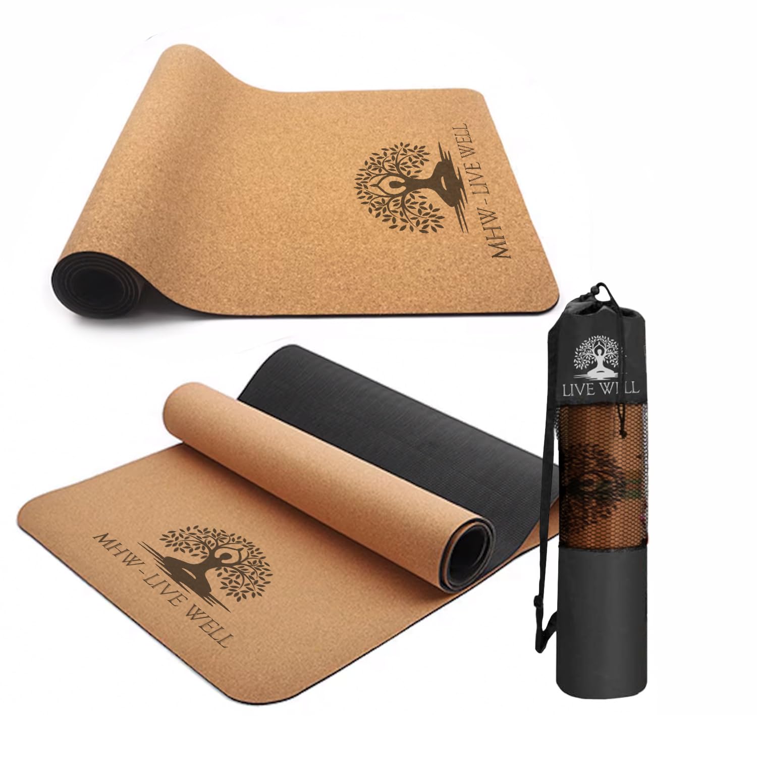 Natural Cork Yoga Mat 6mm Thick, Large 72”x24” Non-Slip Rubber Bottom, 7.2 Lbs Exercise Hot Yoga Mat