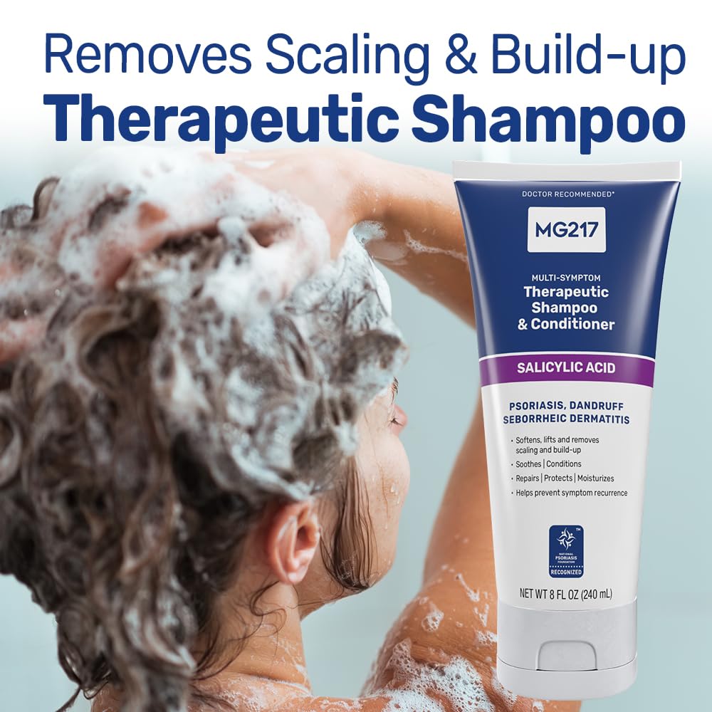 MG217 Psoriasis Shampoo and Conditioner with Salicylic Acid, Therapeutic Scalp Treatment, Softens, Lifts, Removes Scaling, Psoriasis Scalp Treatment, Salicylic Acid Shampoo and Conditioner, 8floz Tube
