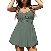 COCOPEAR Women's Elegant Crossover One Piece Swimdress Floral Skirted Swimsuit