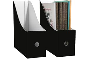 Limitliho 2 Pack Black Cardboard Magazine File Holder for Desktop, Book Bins for Classroom Library, Office or Home, Vertical Paper Boxes for Storage with Label(10.6" H x 10.2" L x 3.5" W in)