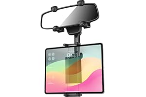 Aozcu Car Tablet Mount Rear View Mirror, [4 Clip More Sturdy] Universal Rearview Mirror Car Tablet Holder, Retractable Vehicle Mirror Clip for iPad Pro Mini Air, Galaxy Z Fold, iPhone, 4-12.9" Devices