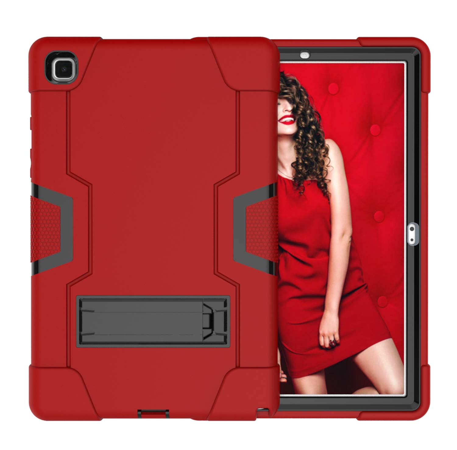 Bspring Compatible with Samsung Galaxy Tab A7 2020 Case, Stand Protective Shell Shock-Absorption Rugged Bumper Cover with Case for Samsung Galaxy Tab A7 10.4" SM-T500 T505,Red