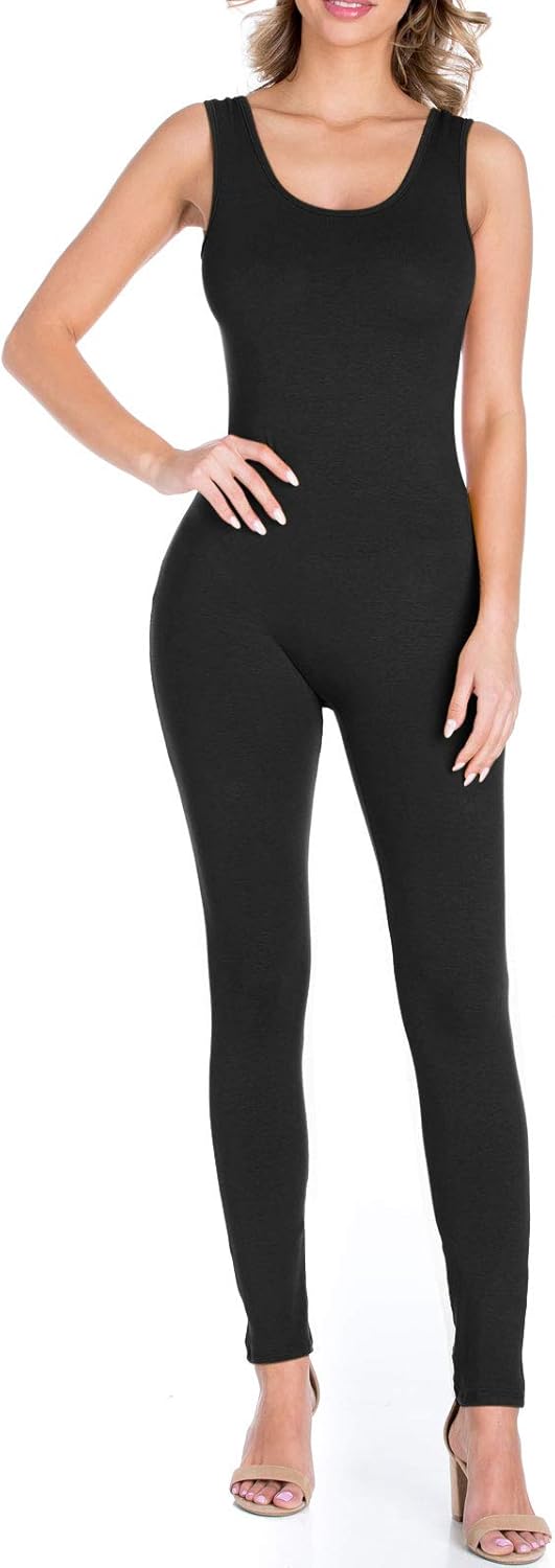 Beyondfab Women's Plain Muscle Tank Top Jumpsuit Catsuit Black M Clothing