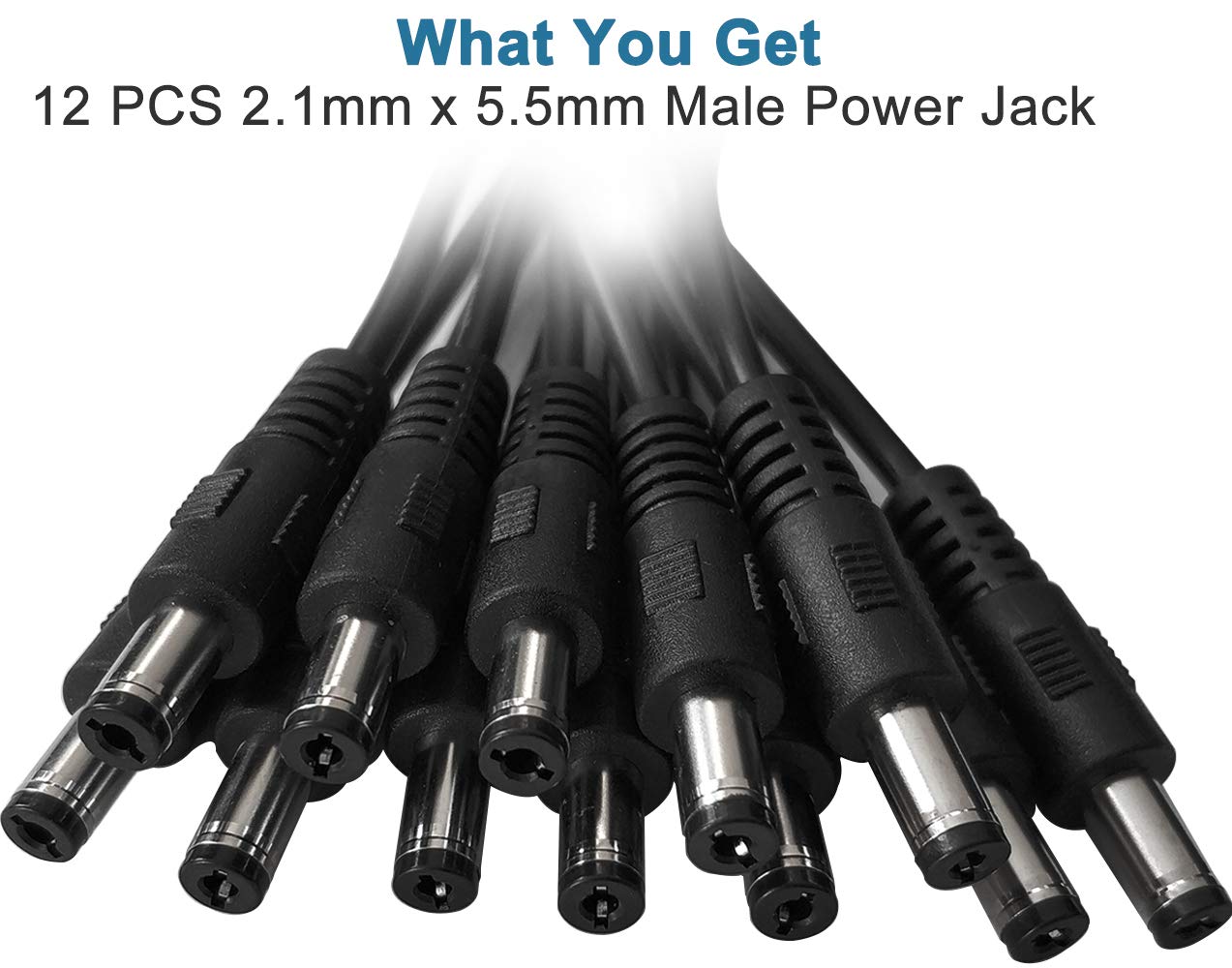 12 Pack DC Power Cable 12v DC Power Plug Cord Male Connectors 2.1mm x 5.5mm DC Pigtail Adapter Barrel Jack Socket Wire for CCTV Security Camera,DVR,Car Rearview Monitor System Video,LED Strip Light