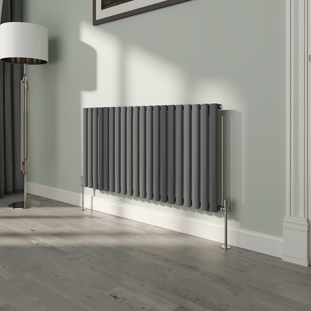 NRG 600x1180mm Oval Column Designer Radiator Single Panel Anthracite Bathroom Central Heating