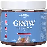 Akasha Superfoods Grow Hair & Beauty Gummies, Supplement with Zinc, Vitamin E, Astaxanthin, Kelp, & Pumpkin Seed, Plant Based Gummies for Women & Men, Gluten Free, Vegan, American Made, 60 Count