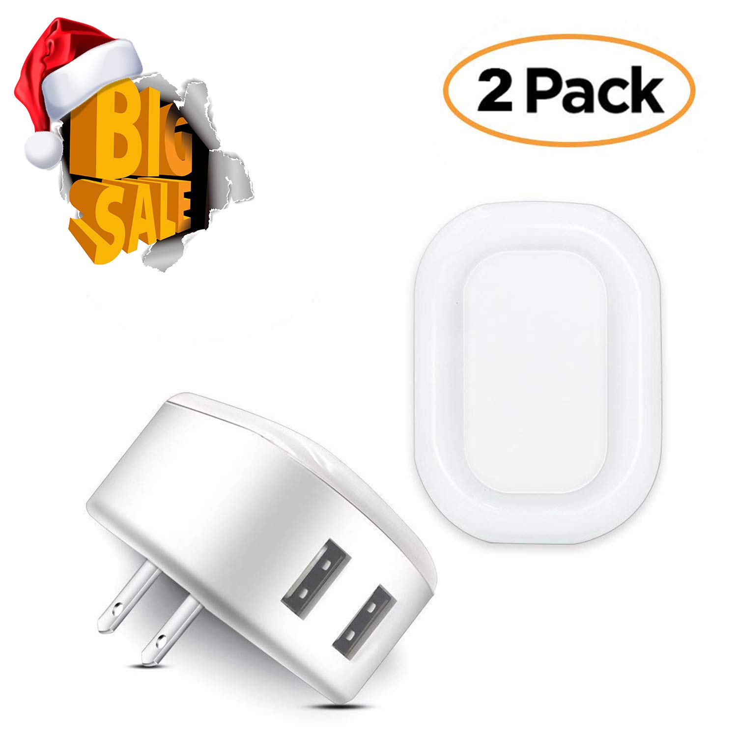Night Light USB Charger POWERIVER LED Sensation 2A Glow Smart Wall Charger Station Dual USB Power Adapter Travel or Home for Apple Mobile Phone iPad Android PSP ETC (Square)