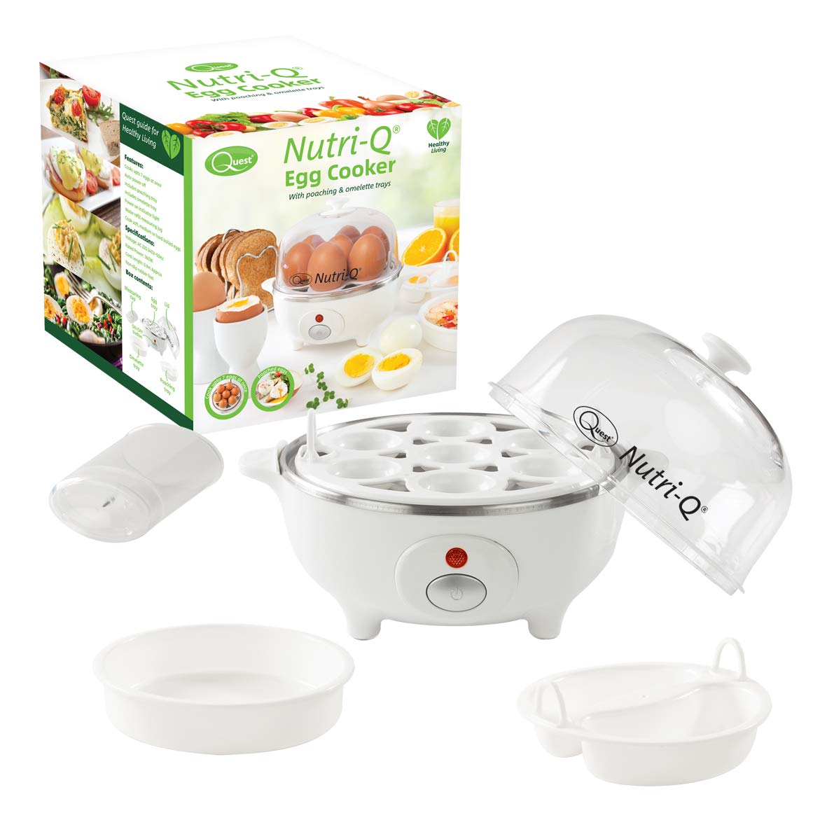 Quest Nutri-Q 34360 Egg Cooker/Boil Up To 7 Eggs At Once/Comes Complete With Poaching & Omelette Trays/Stainless Steel Finish