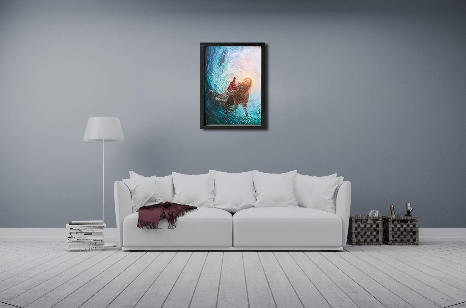 8x12inch Infinite Magic The Hand Of God Painting Jesus Reaching Into Water Wall Art Print Artwork Painting Picture For Living Room Bedroom Office Home Decor Framed Ready To Hang Home Kitchen Paintings