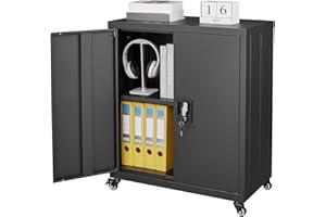 IRONFFICE Garage Cabinet on Wheels,Tool Chest with Wheels,Metal Storage Cabinets with Doors and Shelves,Lockable Utility Cabinet for Home Office,Gym,BLACK