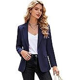 Womens Casual Blazers One Button with Pockets Open Front Long Sleeve Work Office Bussiness Suit Jackets Blazer
