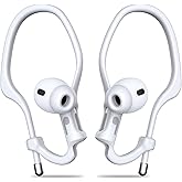 [2 Pairs] Haireca Ear Hooks for AirPods Pro 3 2 1 & AirPods 4 3 2 1, [Adjustable] Ergonomic Design Anti Slip, Comfortable Fit Silicone Clip for Running Sports [Added Velvet Storage Pouch] – White