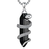 Lattd Snake Necklace with Black Obsidian 925 Sterling Silver Serpent Pendant Necklaces Jewelry for Men Women, w/Stainless Steel Chain 22''+2''