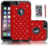 iPhone 6 Case,EC™ [Shockproof] Apple iPhone 6 Case Heavy Duty Shock Absorbing Hybrid Stud Rhinestone Bling Dual Layer Protection Cover for Apple iPhone 6 (4.7)(Verizon, AT&T, T-Mobile, Sprint, International Unlocked) (Red)