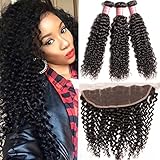 Jolia Hair Virgin Brazilian Curly Hair Weave 3 Bundles, 7A Unprocessed Brazilian Virgin Human Hair Weave Extensions , Natural Black Hair Color, Can be Dyed and Bleached