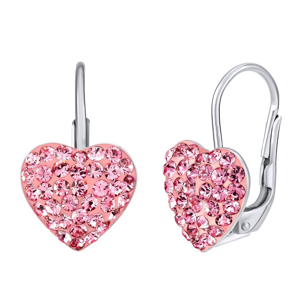 SILVEGO Women 925 Sterling Silver Earrings Heart with Pink Swarovski Crystals