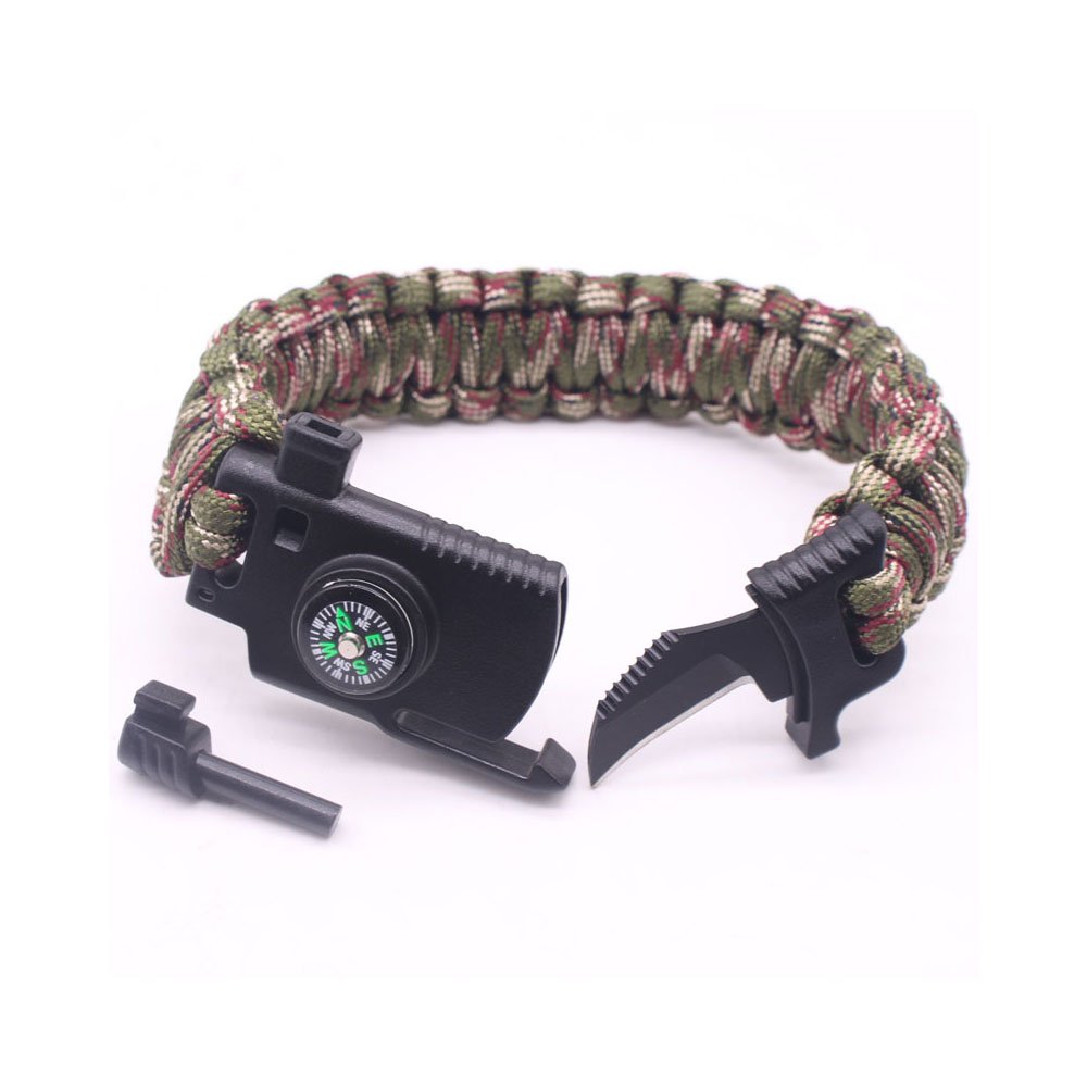 Best Quality Ayat Military Outdoor Paracord Survival Bracelet 550 LB - Hiking Travelling Camping Gear Kit - Parachute Rope Bracelet - With Compass, Flint Stone, Fire Sticks, Knife, and Whistle