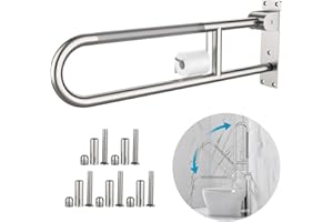 Toilet Grab Bar 30.3 Inch, Munzong Anti-Slip Handicap Grab Bars with Paper Holder, Flip-Up Bathroom Toilet Safety Rails, Stainless Steel Knurled Support handrails for Seniors Elderly Disabled Pregnant