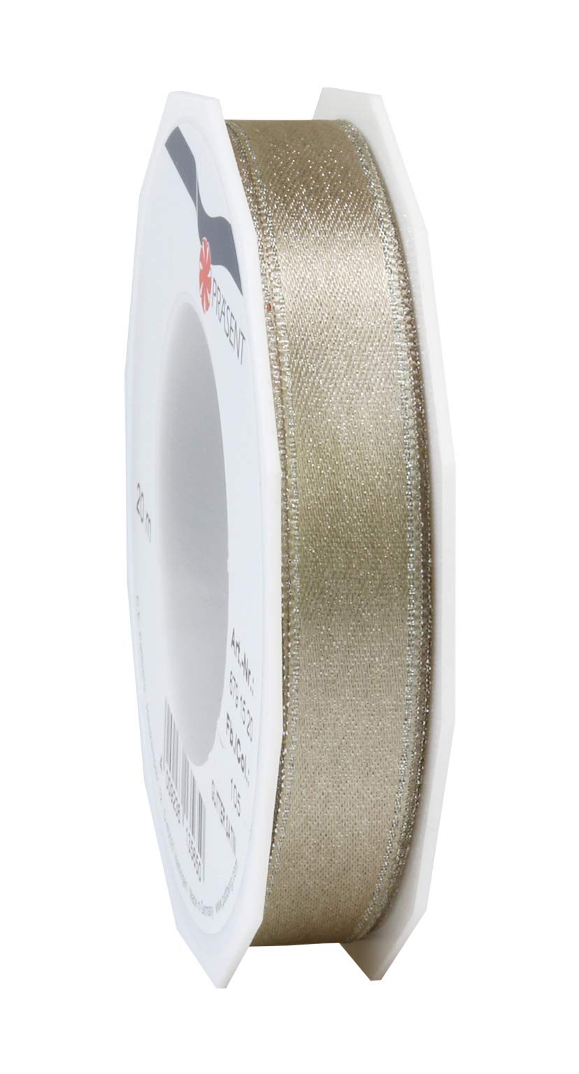 Präsent - Glitter Satin Ribbon Taupe-Silver 20-m-Roll 15 mm Width — image 1