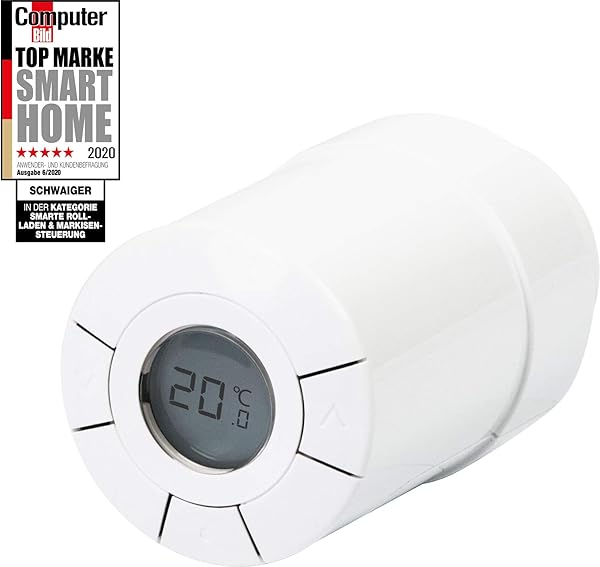 SCHWAIGER  ZHT01  Heizkrperthermostat Temperaturregler Erkennung offener Fenster Energiesparmodus Z Wave Smart Home Steuerung per App Sprachsteuerung mit Alexa und Google