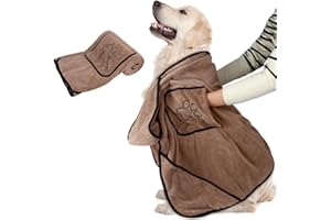KinHwa Dog Towels for Drying Dogs Super Absorbent Microfiber Dog Drying Soft Quick Drying Pet Bath Towel for All Dogs and Cats With Embroidered Paw Print Comfortable Hand Pockets 30inch X 50inch Brown