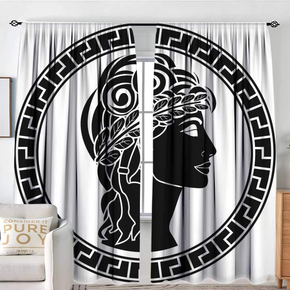 NUOMANAN Decor Waterproof Window Curtain Toga Party,Classic Stencil Antique Period Roman Folk Woman Artistic Muse Hellenic Image,Black White,Darkening and Thermal Insulating Draperies 72"x96"