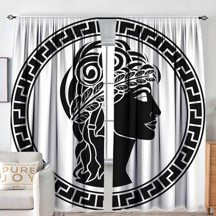 NUOMANAN Decor Waterproof Window Curtain Toga Party,Classic Stencil Antique Period Roman Folk Woman Artistic Muse Hellenic Image,Black White,Darkening and Thermal Insulating Draperies 72"x96"