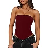 UNCOOYEE Women's Sexy Corset Tube Top Summer Lace-Up Backless Y2K Going Out Double Lined Cropped Tank Tops