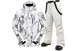 DOOK SNOW Men's Ski Jacket and Pants Set, Waterproof Windproof Snowboard Outfit with Hood for Winter Outdoor Sports