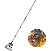 Rake for Leaves, 8" Wide 11 Tines Small Metal Hand Garden Adjustable Lawn Yard Shrub Kids Leaf Rake Heavy Duty Garden Tool for Gardening