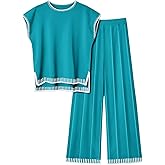 Ekouaer Womens Matching Sets Knit Sweater Sets 2 Pieces Outfits Pullover Tops Wide Legs Pants Lounge Set