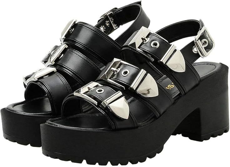 Amazon.com | Agodor Women's Gothic Summer Shoes Chunky High Heel Buckle Platform Gladiator 