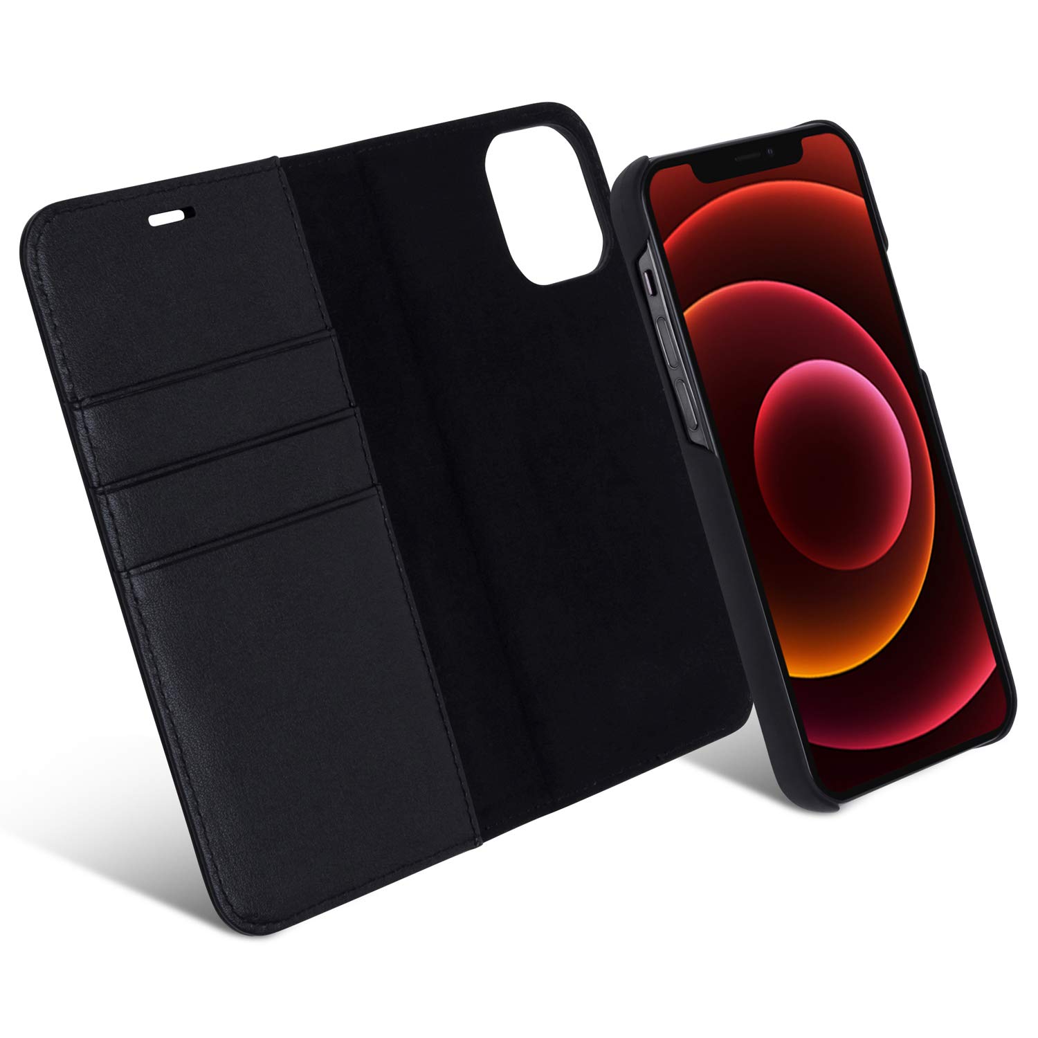 CASEZA "Zurich Detachable Wallet Case for iPhone 12 / iPhone Pro Black - Premium PU Leather 2 in 1 Flip Folio Book Cover for iPhone 12 (6.1") - Wireless Charging Qi