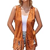 UpFind Women Fringe Tassel Vest Western 70s Cowgirl Faux Suede Sleeveless Vest