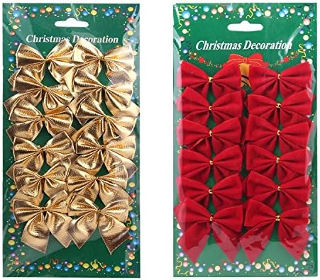 iiou 24pcs Red Golden Christmas Party Decorations Mini Stain Ribbon Bows Present