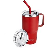 Sursip Insulated Coffee Mug with Handle and Lid, 24 oz Double Wall Vacuum Travel Thermal Coffee Tumbler with Straw for Home, Office Stainless Steel Coffee Cup - Leak proof, BPA Free(Red-1 Pack)