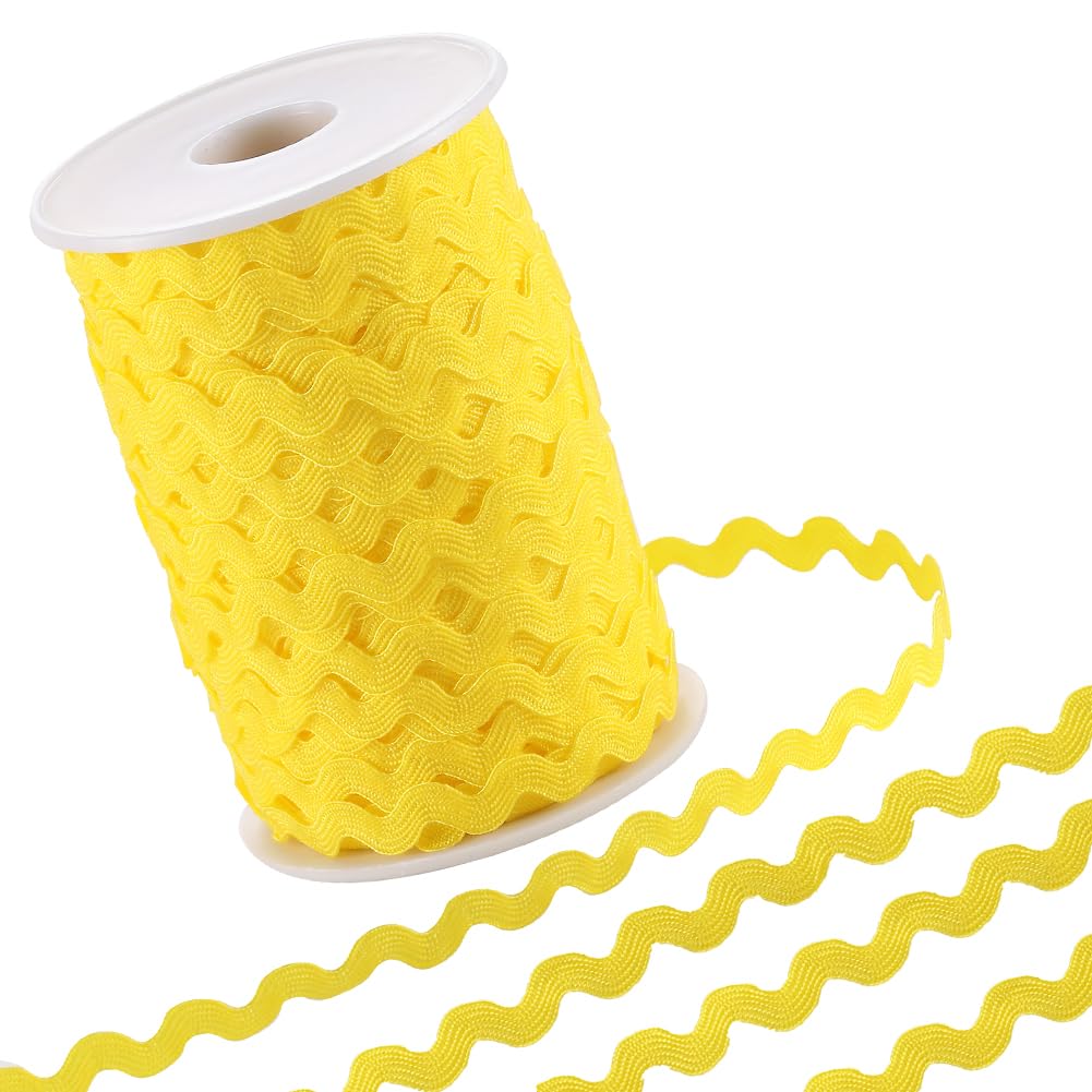 GORGECRAFT 50m Rick Rack Trim Ribbon 5mm Wide Wave Bending Fringe Trim Woven Braided Webbing Edge Fabric Lace for DIY Sewing Crafts Dress Clothes Embellishment Party Decor Gift Wrapping, Yellow