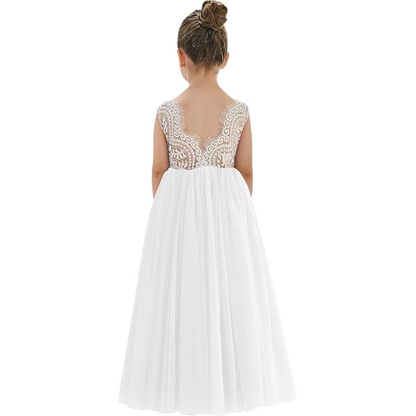 Amazon.com: 2Bunnies Girl Rose Lace Back A-Line Straight