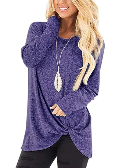 Yidarton Damen Langarm T-Shirt Oberteil Rundhals Ausschnitt Sweatshirt Hemd Lose Asymmetrisch Bluse Tops
