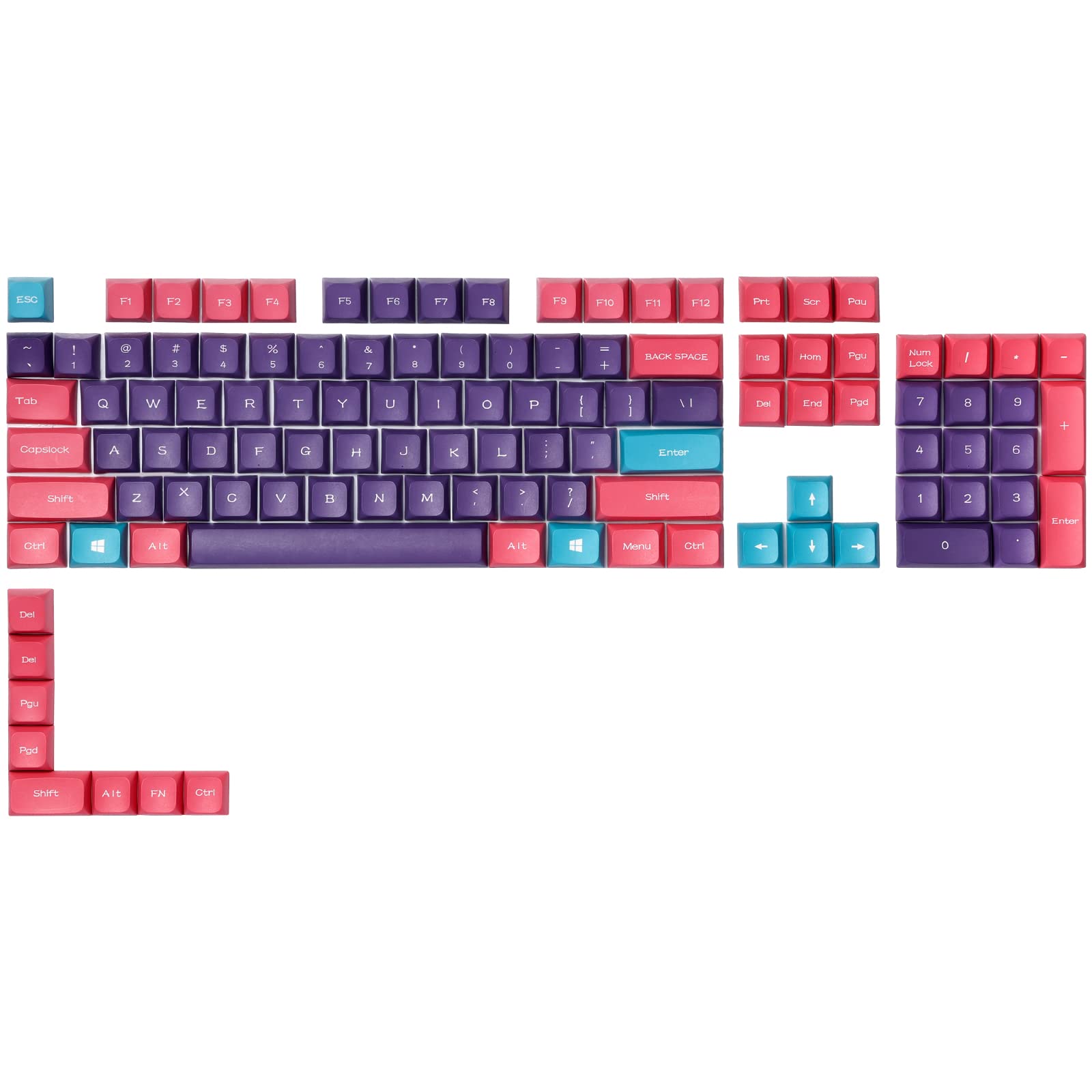 LTC LavaCaps PBT Double Shot 112-Key Sublimation Keycaps Set, KDA Profile for ANSI Layout 61/68/84/87/98/104 Keys Mechanical Keyboard, with Keycap Puller - (Only Keycaps), Neon Purple