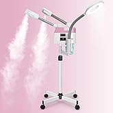 Professional Facial Steamer, 3 in 1 Facial Steamer with 5X Magnifying Lamp Hot&Cool Mist, Esthetician Steamer on Wheels, Stand Face Steamer with Time Setting for Home Salon Spa