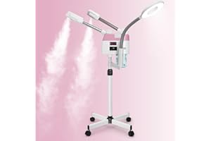 FLOLXNB Professional Facial Steamer, 3 in 1 Facial Steamer with 5X Magnifying Lamp Hot&Cool Mist, Esthetician Steamer on Wheels, Stand Face Steamer with Time Setting for Home Salon Spa